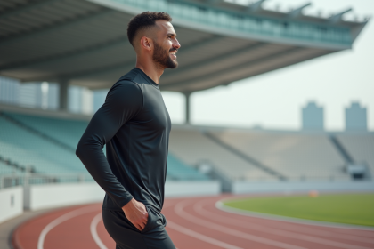 Athlète masculin en course sur piste extérieure
