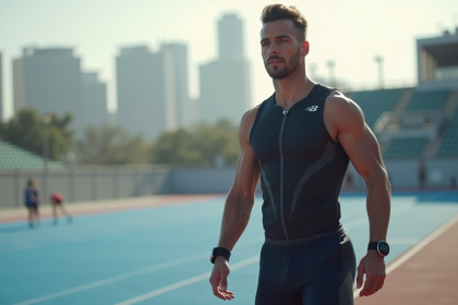 athlète professionnel en tenue connectée sur piste de course