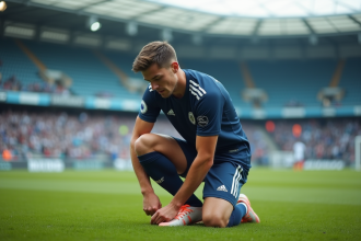 Jeune athlète au sol sur le terrain de sport