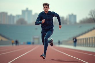 Jeune homme courant sur une piste urbaine dynamique