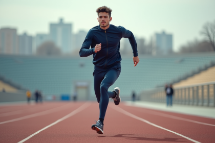 Jeune homme courant sur une piste urbaine dynamique