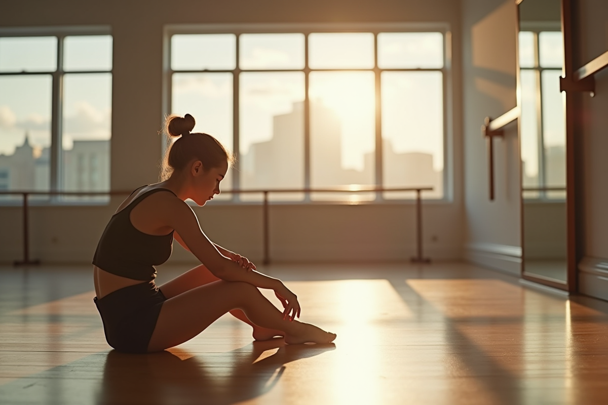 Jeune danseur pensif dans un studio lumineux
