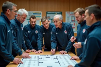 Groupe d'entraineurs de football discutant lors d'une réunion