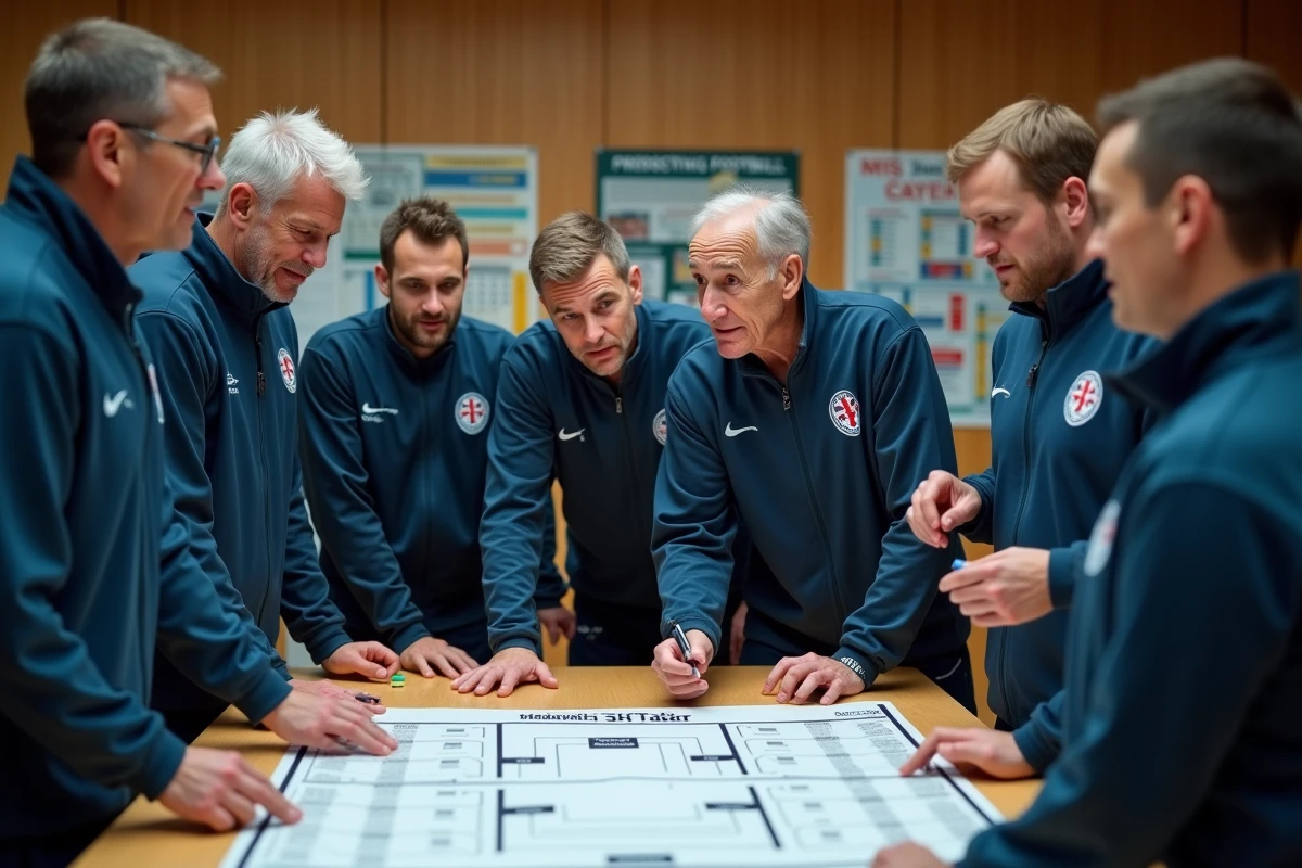 Groupe d'entraineurs de football discutant lors d'une réunion
