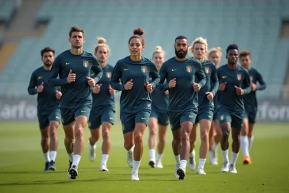 Groupe de joueurs italiens en entraînement matinal sur le terrain
