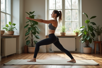 Femme en posture de yoga dans un studio paisible