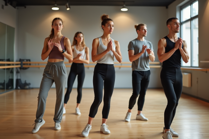 Groupe de danseurs jeunes en répétition dans un studio