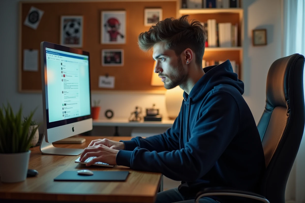 Jeune homme concentré sur son ordinateur dans un bureau moderne