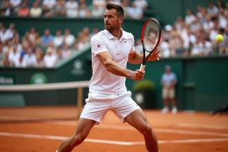 Joueur de tennis homme en action sur terre battue