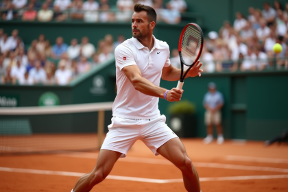 Joueur de tennis homme en action sur terre battue