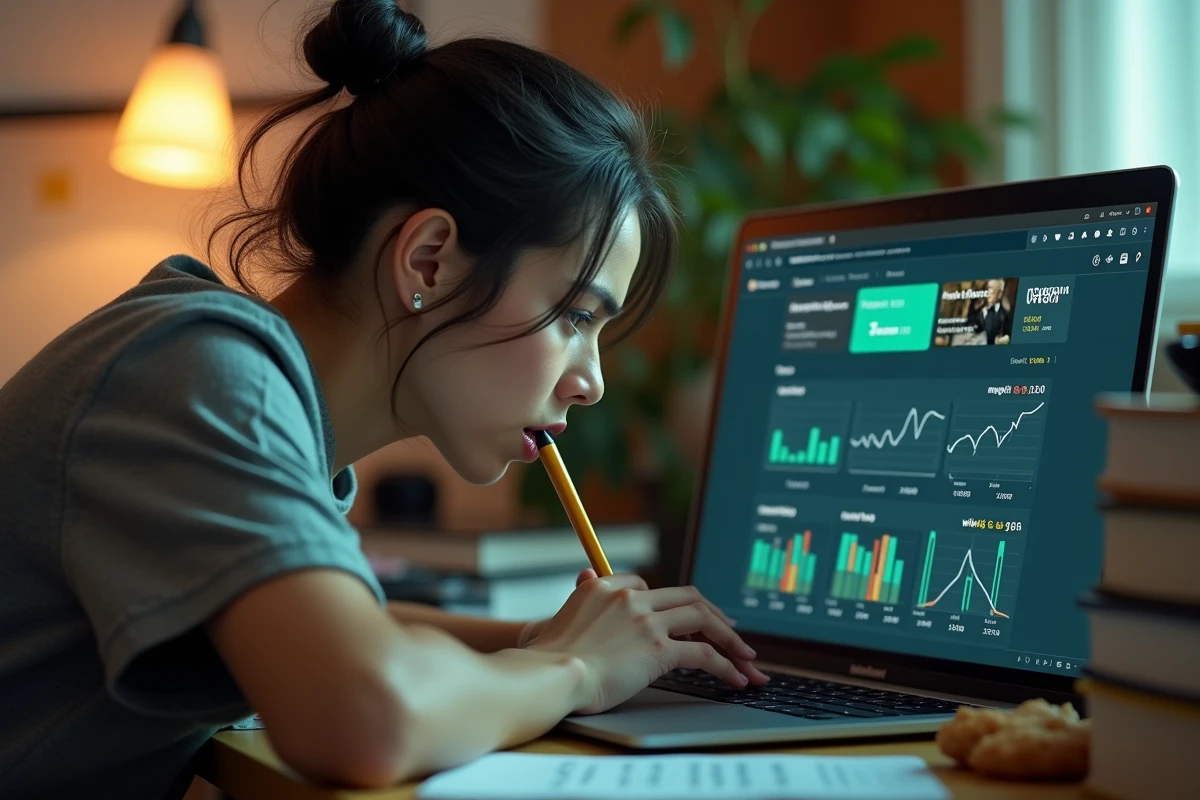 Joueuse analysant ses statistiques de rang Silver sur League of Legends sur son ordinateur portable