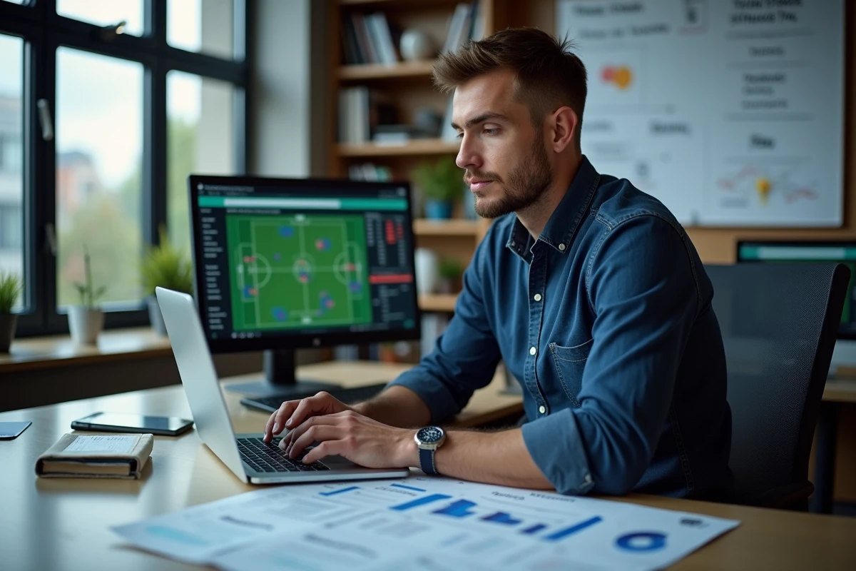 Journaliste sportif analysant des statistiques sur un site de sport indépendant face aux grands médias