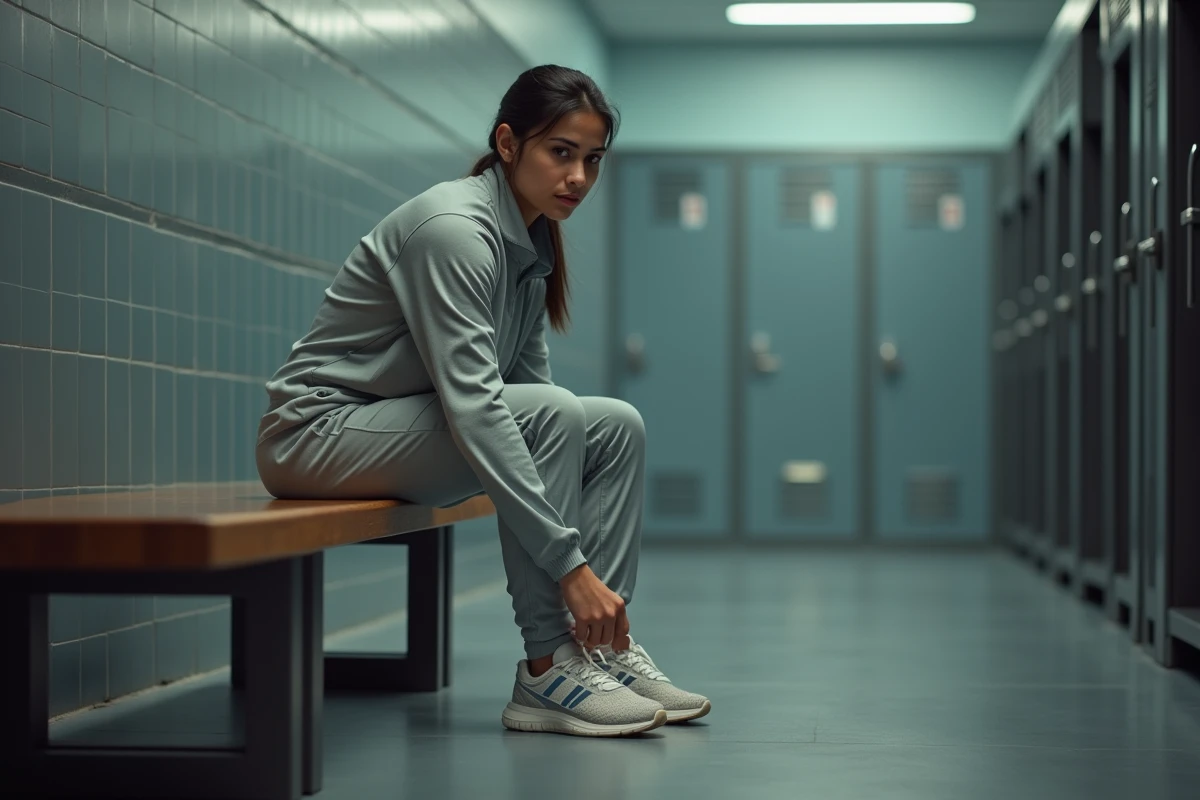 Kholoud Shahine AlKuwari se pr&eacute;parant dans le vestiaire