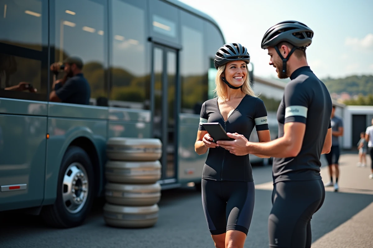 Manager d equipe sportive discutant avec un sprinter en paddock