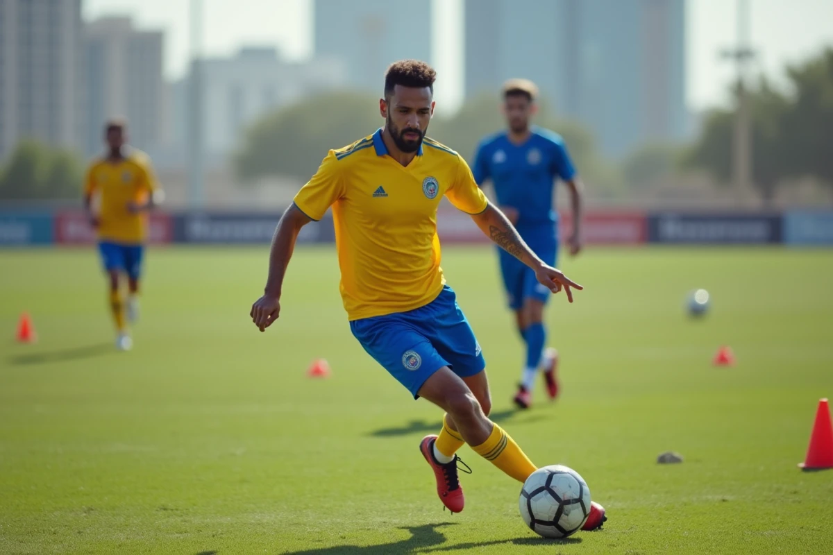 Milieu de terrain en entra&icirc;nement avec ballon