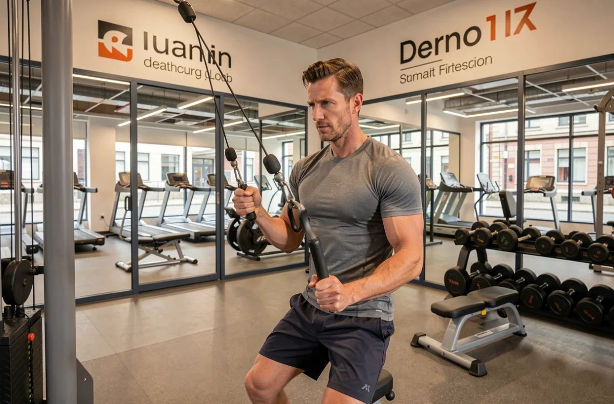 Salle de fitness One Fitness Club Strasbourg Centre Gare avec un homme s'entraînant sur un appareil à câble