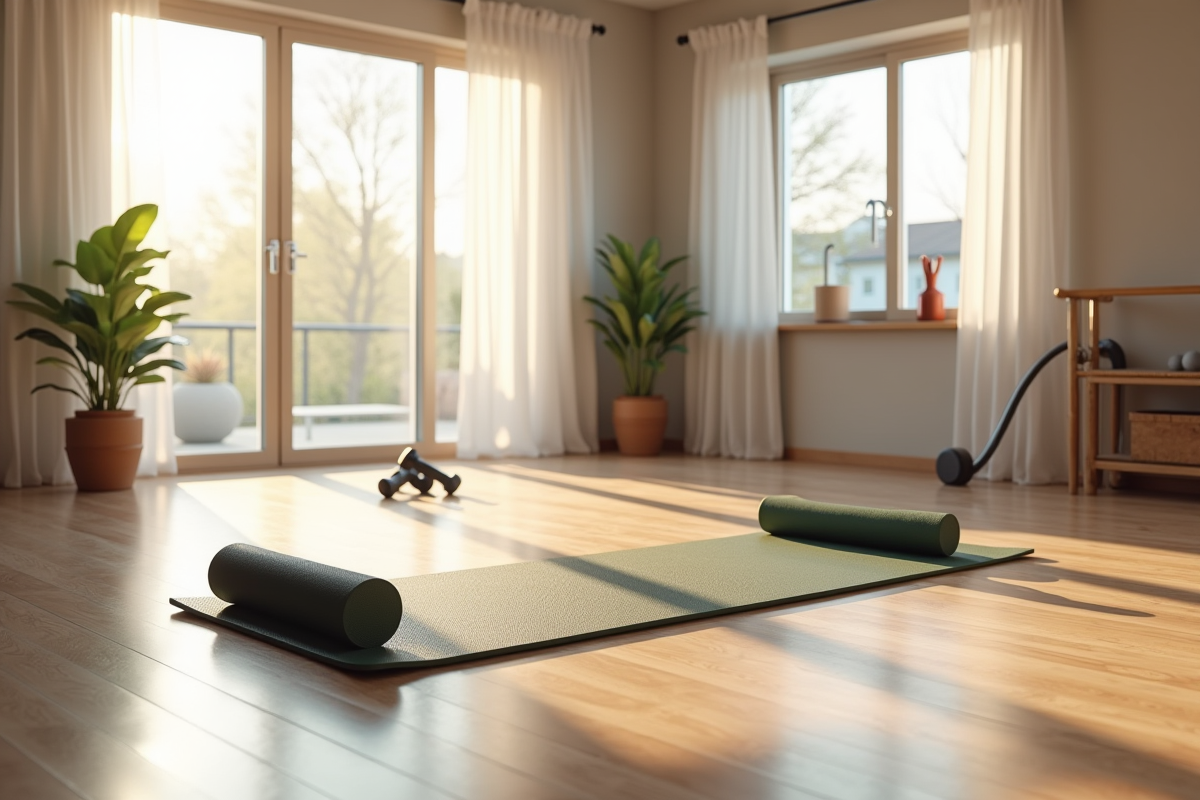 Studio Pilates moderne avec lumière naturelle et tapis