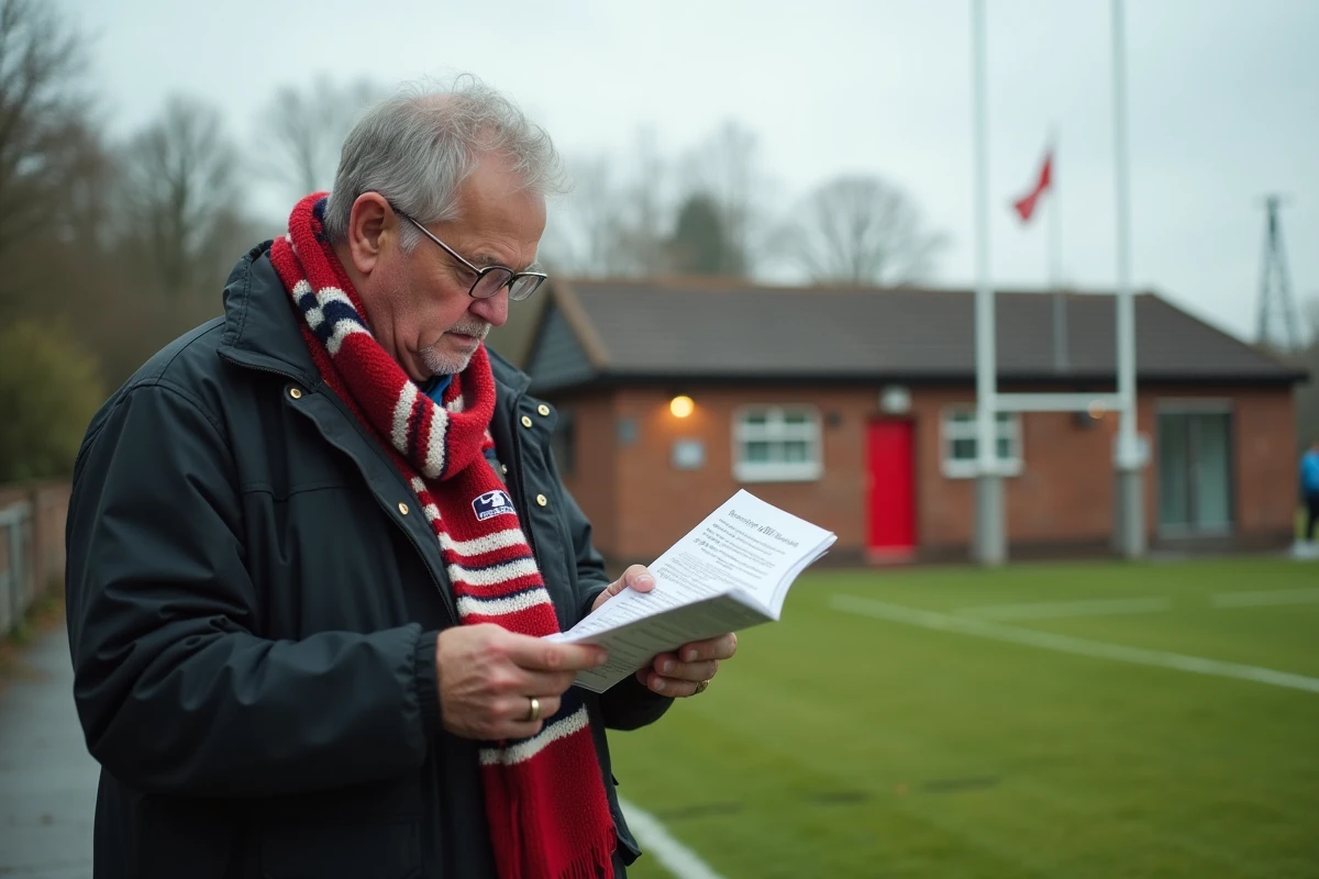 Supporter de rugby regardant les résultats sur un programme